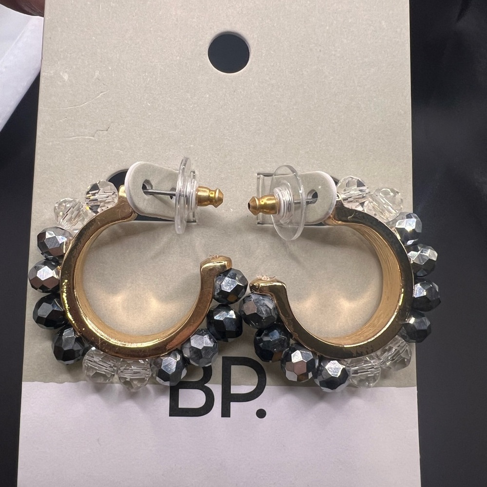 BP Gold and Black Crystal Hoop Earrings